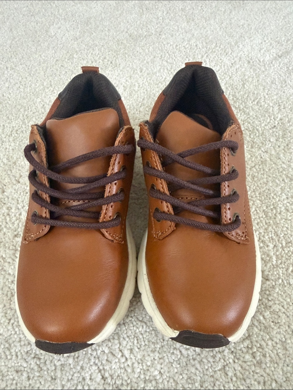 Boys Brown Leather-Look Sneakers